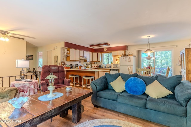 53 Windsor Rd, Hawley, PA 18428 - living room featuring light wood-style flooring and a ceiling fan