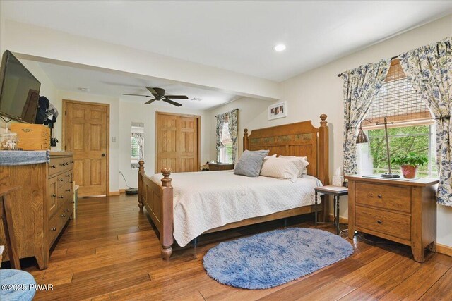 1057 K Ln, Gouldsboro, PA 18424 - bedroom featuring hardwood / wood-style flooring, a ceiling fan, recessed lighting, a closet, and baseboards