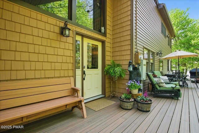 1057 K Ln, Gouldsboro, PA 18424 - wooden terrace featuring outdoor dining space