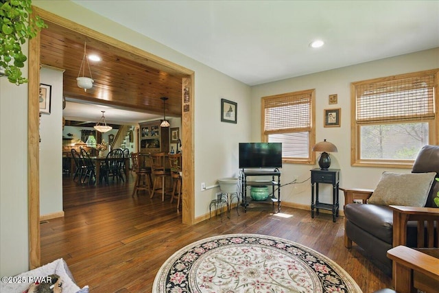 1057 K Ln, Gouldsboro, PA 18424 - sitting room with wood-type flooring, baseboards, recessed lighting, and wood ceiling