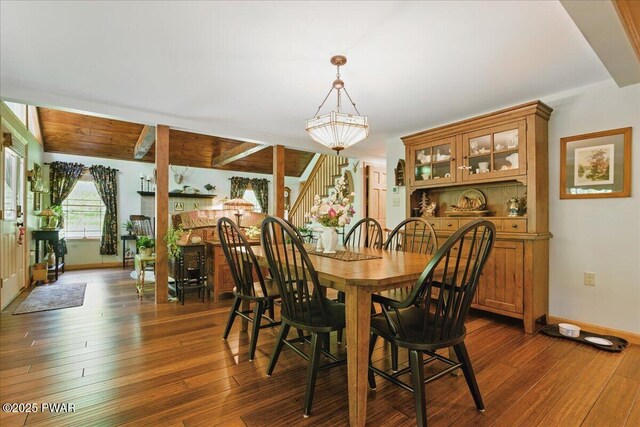 1057 K Ln, Gouldsboro, PA 18424 - dining room with baseboards, dark wood-type flooring, and stairway
