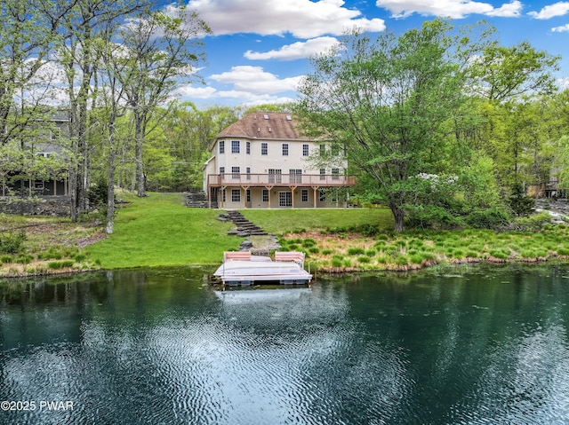 129 Lakewood Dr, Dingmans Ferry, PA 18328 - dock area with a water view and a yard