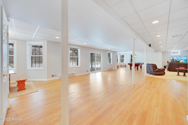129 Lakewood Dr, Dingmans Ferry, PA 18328 - living room featuring light wood-type flooring, a drop ceiling, and recessed lighting