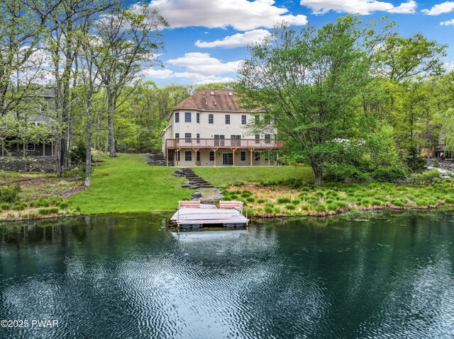 129 Lakewood Dr, Dingmans Ferry, PA 18328 - dock area with a water view and a yard