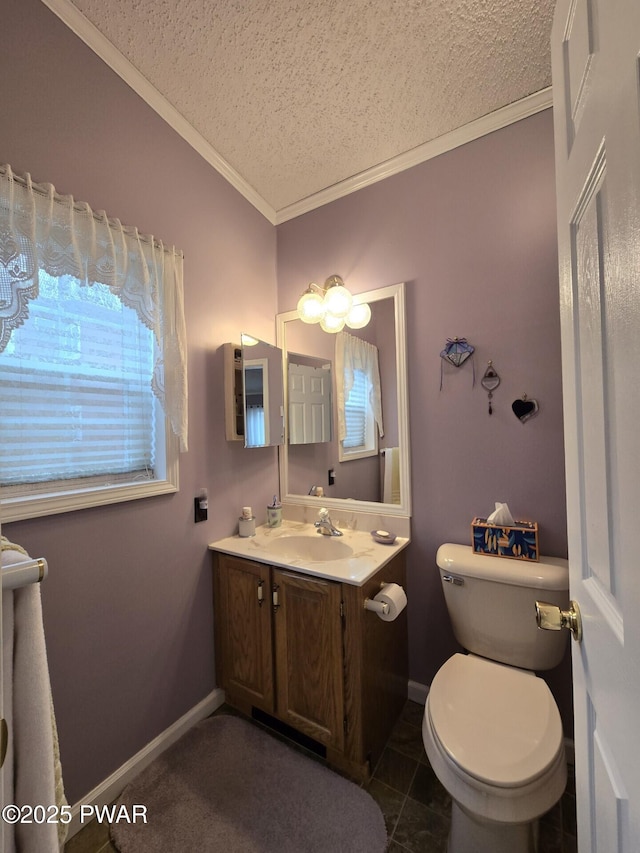 127 Maxatawny Dr, Pocono Lake, PA 18347 - half bathroom featuring ornamental molding, a textured ceiling, and vanity