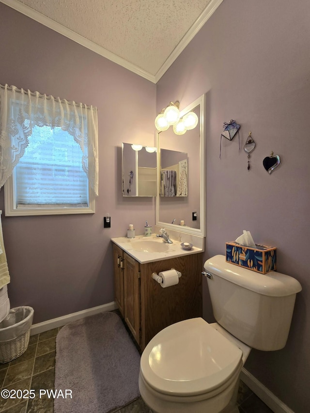 127 Maxatawny Dr, Pocono Lake, PA 18347 - bathroom featuring ornamental molding, vanity, and a textured ceiling