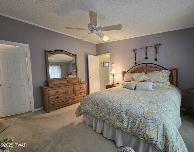 127 Maxatawny Dr, Pocono Lake, PA 18347 - bedroom featuring ornamental molding, carpet, a textured ceiling, and a ceiling fan