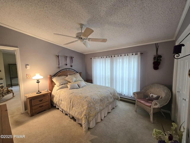 127 Maxatawny Dr, Pocono Lake, PA 18347 - bedroom with ornamental molding, light carpet, a textured ceiling, and ceiling fan