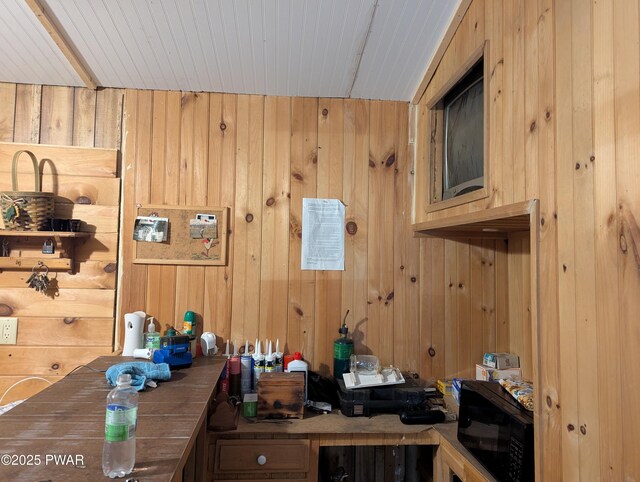 150 Shohola Pkwy N, Shohola, PA 18458 - kitchen featuring black microwave and wooden walls