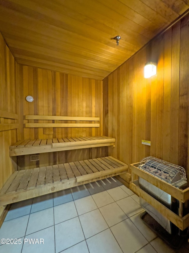 view of sauna with tile patterned floors