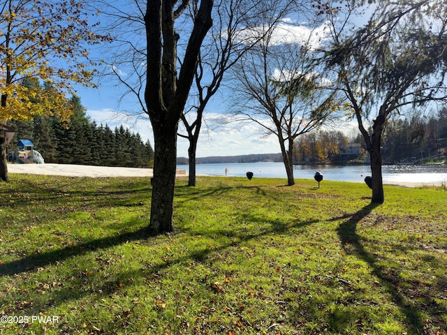 view of yard with a water view