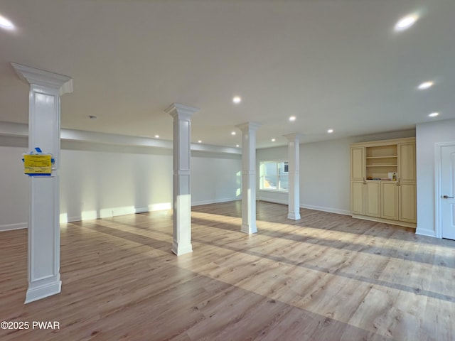 basement with light wood-type flooring