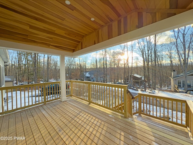 view of snow covered deck