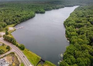 aerial view featuring a water view