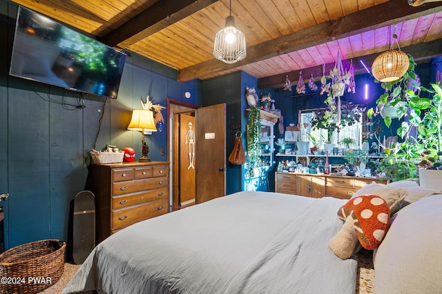 bedroom with beam ceiling