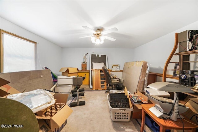 interior space featuring ceiling fan