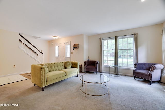 living room with light carpet