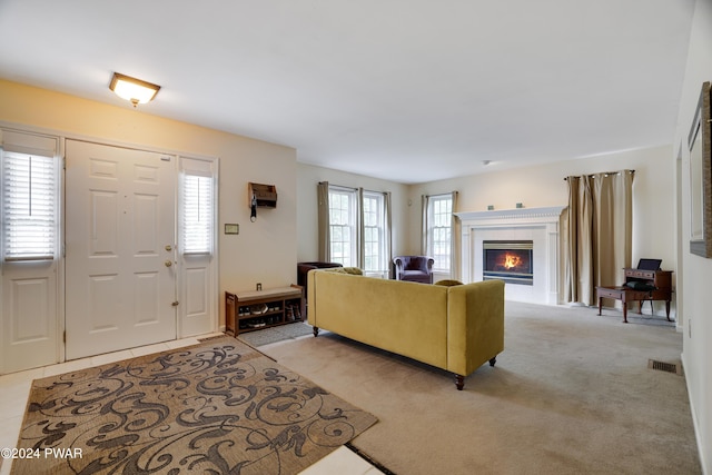 carpeted living room with a healthy amount of sunlight