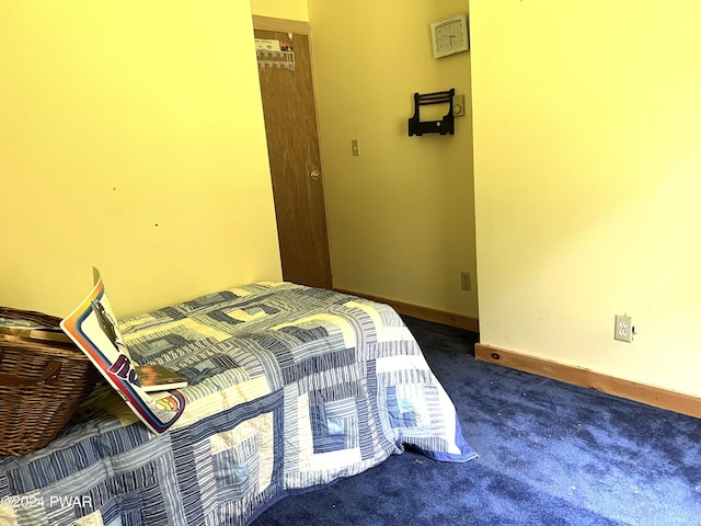 bedroom with dark colored carpet