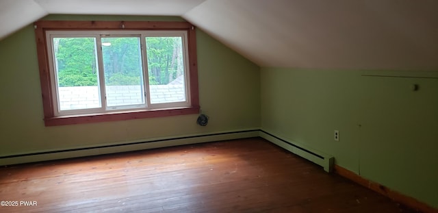 3307 Creamton Dr, Preston Park, PA 18455 - additional living space featuring lofted ceiling, hardwood / wood-style flooring, and a baseboard radiator