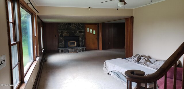 3307 Creamton Dr, Preston Park, PA 18455 - living room featuring carpet floors, ceiling fan, and crown molding