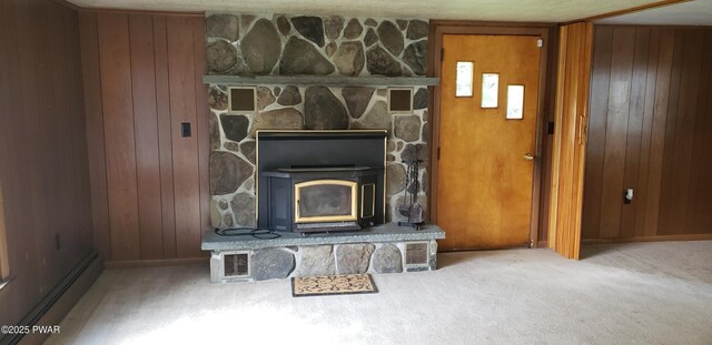 3307 Creamton Dr, Preston Park, PA 18455 - detailed view of a baseboard radiator, carpet floors, and wood walls