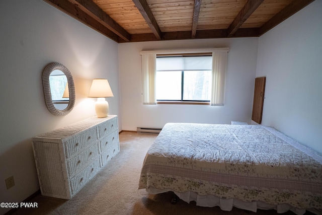 16 Par Ct, Lake Ariel, PA 18436 - bedroom featuring wooden ceiling with exposed beams, light carpet, a baseboard heating unit, and baseboards