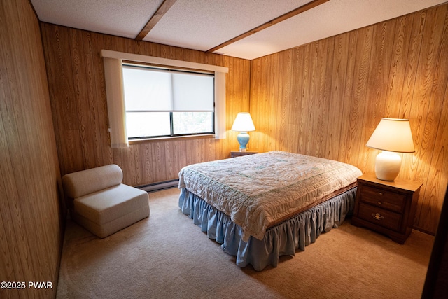 16 Par Ct, Lake Ariel, PA 18436 - bedroom featuring carpet, baseboard heating, wooden walls, and a textured ceiling