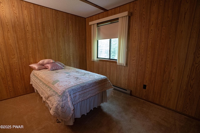 16 Par Ct, Lake Ariel, PA 18436 - bedroom featuring a baseboard radiator, wood walls, and carpet