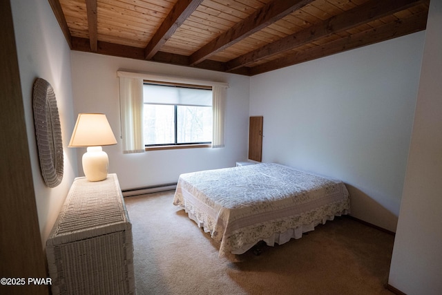 16 Par Ct, Lake Ariel, PA 18436 - bedroom featuring wooden ceiling with exposed beams, a baseboard radiator, and carpet