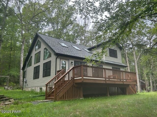 104 Maple Park Dr, Shohola, PA 18458 - back of house with roof with shingles, a deck, and stairs