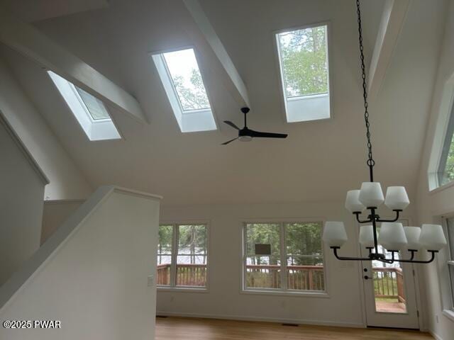 104 Maple Park Dr, Shohola, PA 18458 - detailed view of a chandelier, a skylight, and wood finished floors