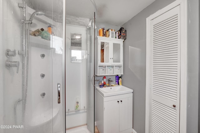 bathroom featuring vanity and walk in shower