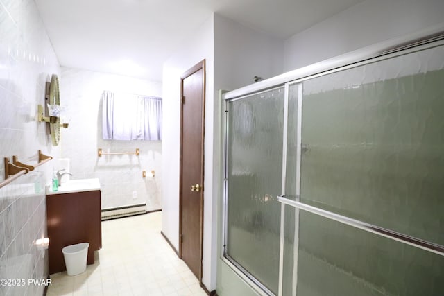 44 Purdytown Tpke, Lake Ariel, PA 18436 - full bath featuring baseboard heating, vanity, and tile walls