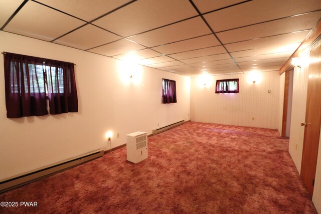 44 Purdytown Tpke, Lake Ariel, PA 18436 - basement featuring a baseboard radiator, carpet, and a paneled ceiling