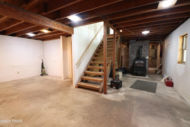44 Purdytown Tpke, Lake Ariel, PA 18436 - finished below grade area featuring a wood stove and stairway