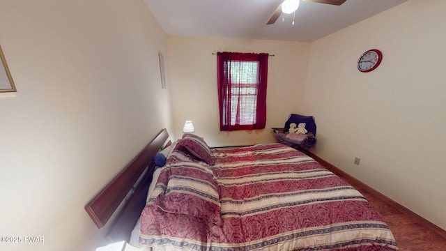 216 Westfall Dr, Dingmans Ferry, PA 18328 - bedroom with wood finished floors, ceiling fan, and baseboards