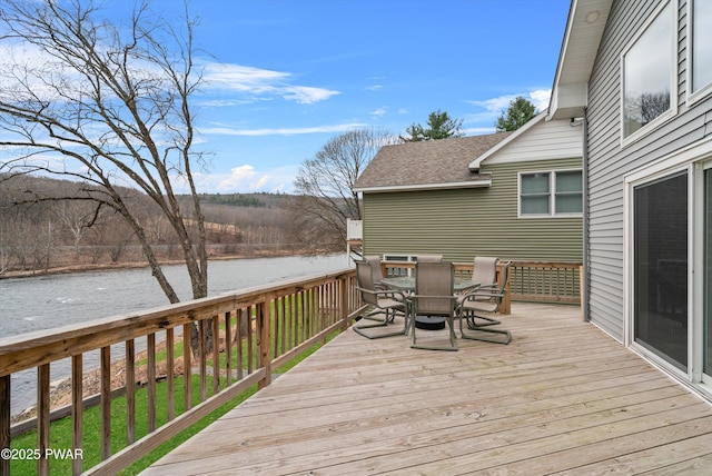 111 Riverbend Ln, Beach Lake, PA 18405 - wooden deck with a water view and outdoor dining space