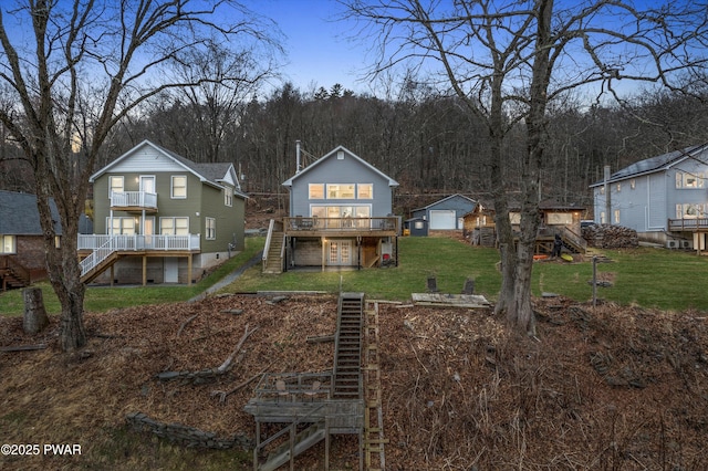 111 Riverbend Ln, Beach Lake, PA 18405 - back of house with stairs, a deck, and a yard