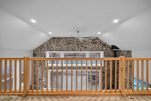 111 Riverbend Ln, Beach Lake, PA 18405 - bonus room featuring wood finished floors, a ceiling fan, and lofted ceiling