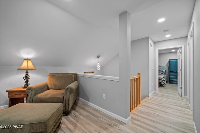 111 Riverbend Ln, Beach Lake, PA 18405 - sitting room featuring recessed lighting, an upstairs landing, baseboards, and wood finished floors
