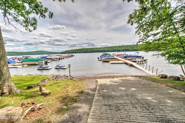 dock area featuring a water view