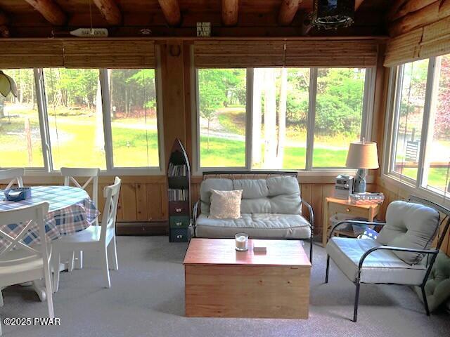 128 Timber Ln, Tafton, PA 18464 - sunroom / solarium featuring beamed ceiling and carpet flooring