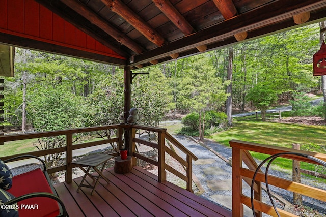 128 Timber Ln, Tafton, PA 18464 - deck featuring a lawn and a forest view