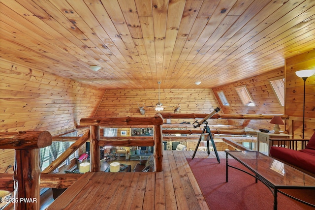 128 Timber Ln, Tafton, PA 18464 - game room featuring wooden ceiling, hardwood / wood-style flooring, and log walls