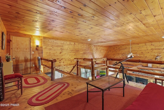 128 Timber Ln, Tafton, PA 18464 - living room featuring wood ceiling, hardwood / wood-style floors, and wood walls