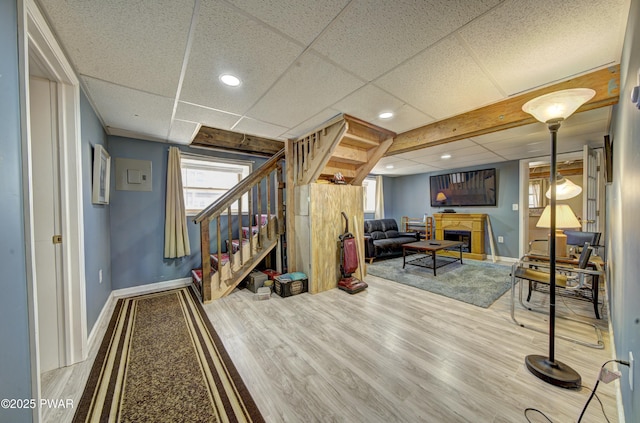 109 Pebble Rock Rd, Lackawaxen, PA 18435 - interior space featuring baseboards, wood finished floors, recessed lighting, and a paneled ceiling