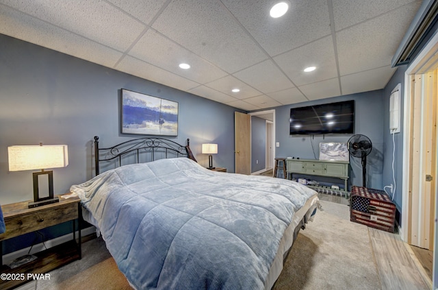 109 Pebble Rock Rd, Lackawaxen, PA 18435 - bedroom with baseboards, recessed lighting, wood finished floors, and a paneled ceiling