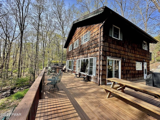 205 Waterview Dr, Lords Valley, PA 18428 - wooden deck with outdoor dining space