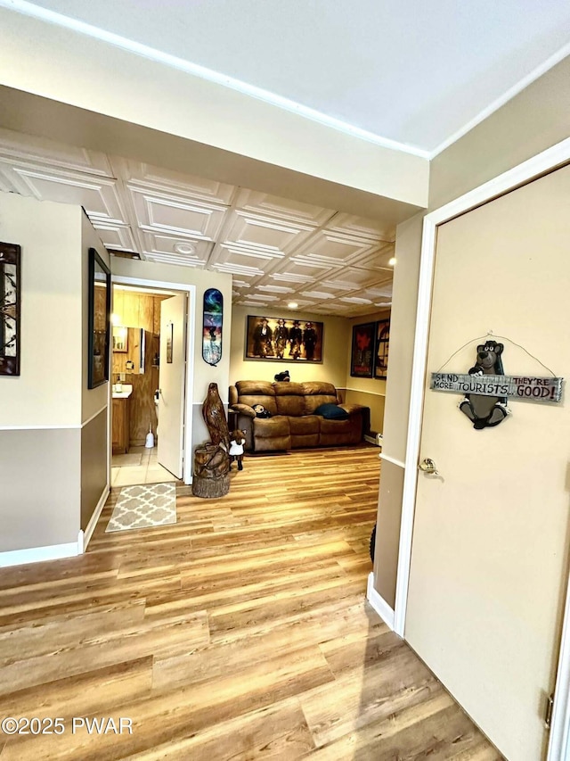 205 Waterview Dr, Lords Valley, PA 18428 - corridor with light wood-style floors, an ornate ceiling, and baseboards